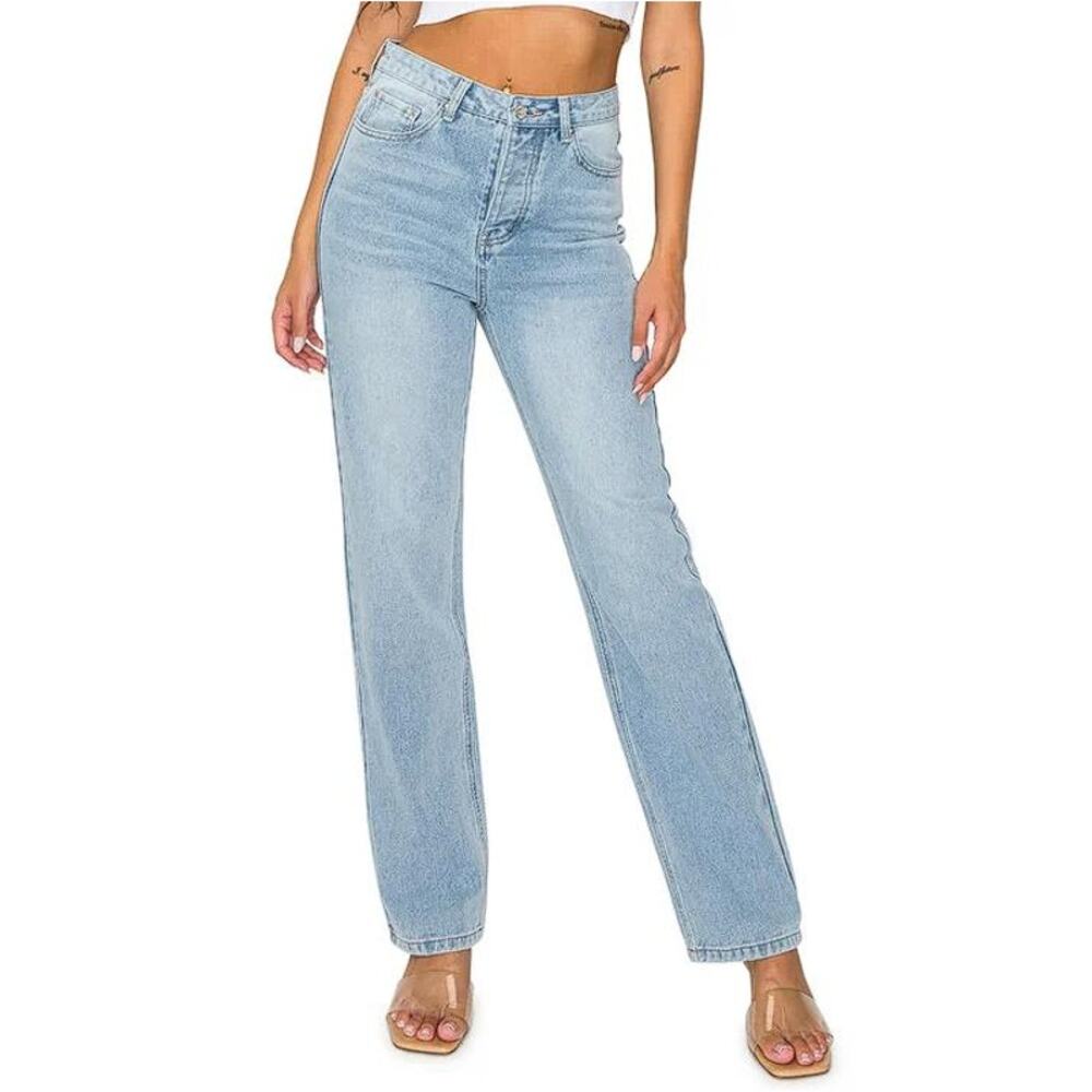 KHAKI & BLUE Women's High Waisted Straight Leg Jeans Size 4 In Light Wash